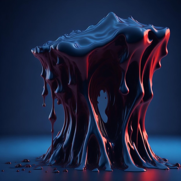 A blue and red liquid is falling down on a table.