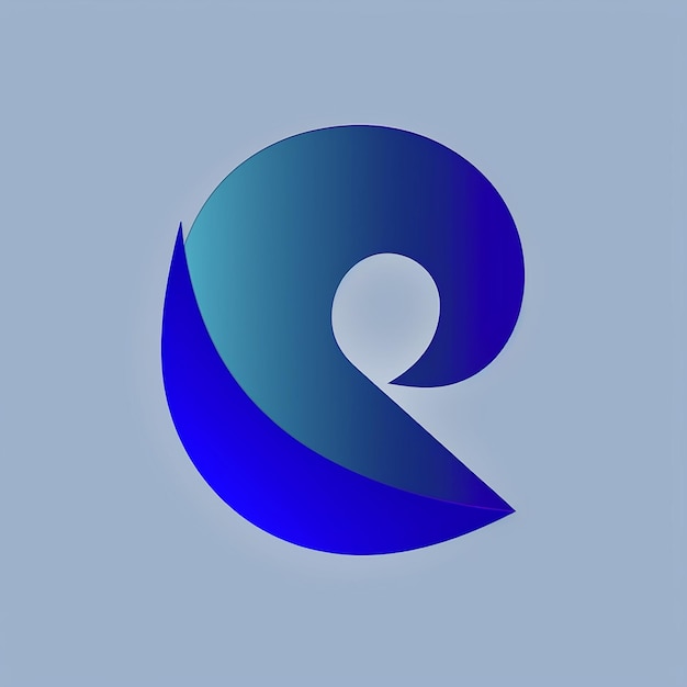 a blue and red logo with a letter and a blue circle.