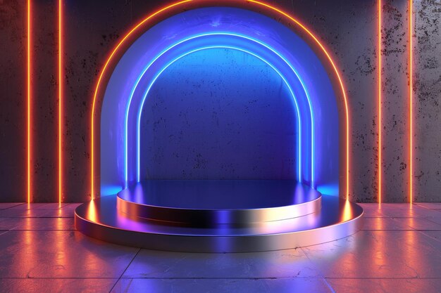 Blue and Red Neon Arch in a Room