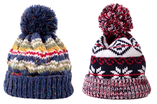 Blue red pattern winter bobble ski hat