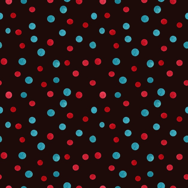 Blue and red spots Watercolor pattern Simple seamless pattern on black background