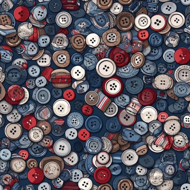 A blue and red striped button pattern is shown.