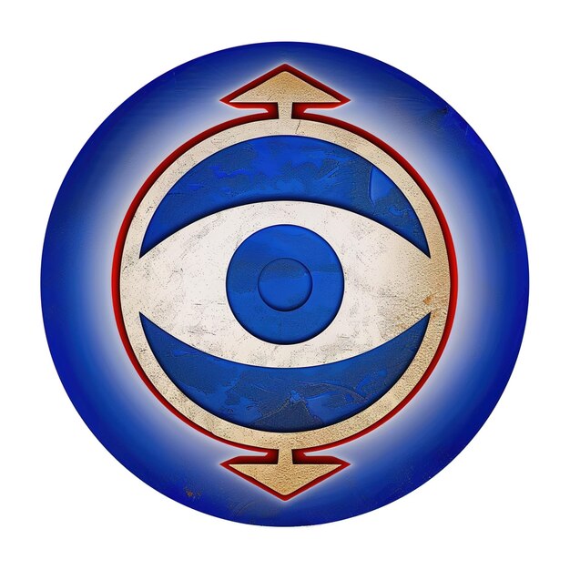 a blue and red symbol with a blue circle with a symbol that says eye