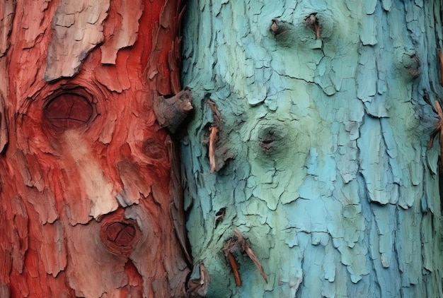 a blue and red tree with a red and green color