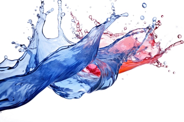 Blue and red water splash isolated on white background