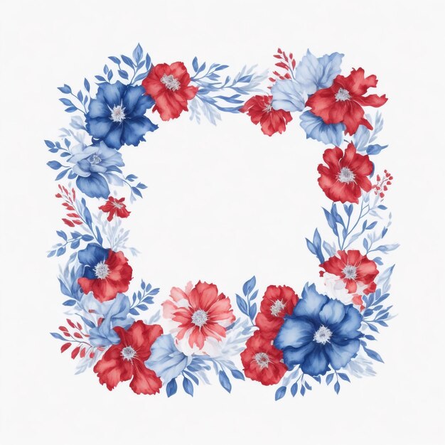 Blue and Red watercolor floral frame square shape floral frame AI generated