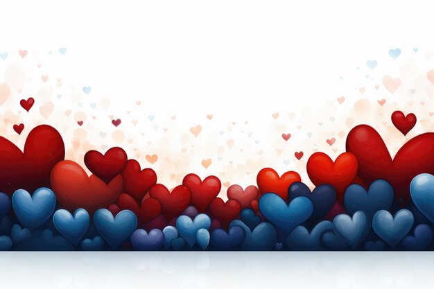 Blue and red watercolor hearts of different sizes on a white background valentine wedding