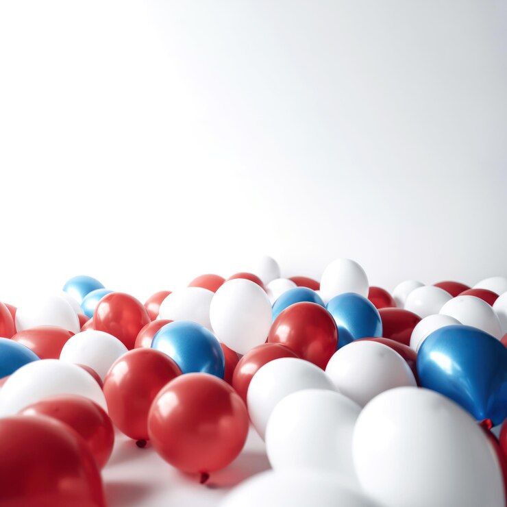 Blue red and white balloon on white background with copy space