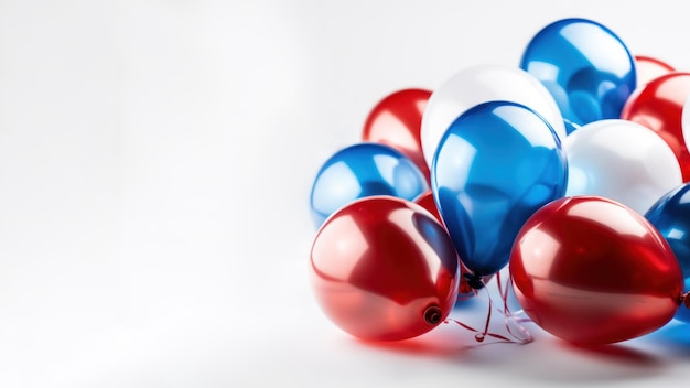 blue red and white balloon on white background with copy space