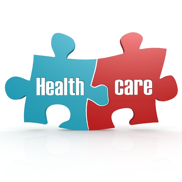 Blue and red with healthcare puzzle