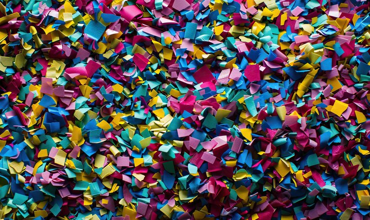 Photo blue red yellow and colorful confetti background decoration and celebration background high quality