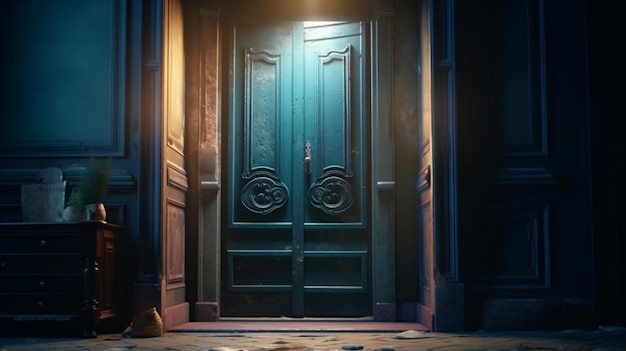 Blue retro door Generative Ai