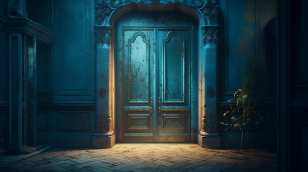 Blue retro door Generative Ai