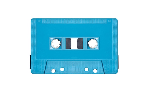 Blue retro mock up cassette tape isolated on white background with clipping path