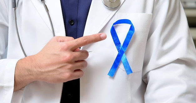 Photo blue ribbon colorectal cancer awareness