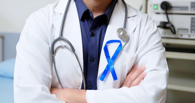 Photo blue ribbon colorectal cancer awareness