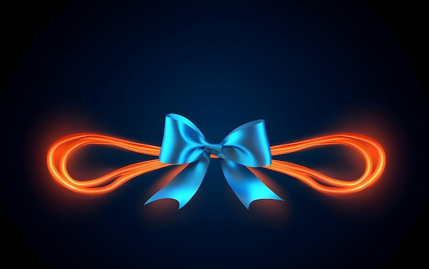 A blue ribbon with a bow on a black background