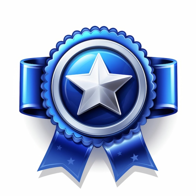 a blue ribbon with a star on it isolated on a white background