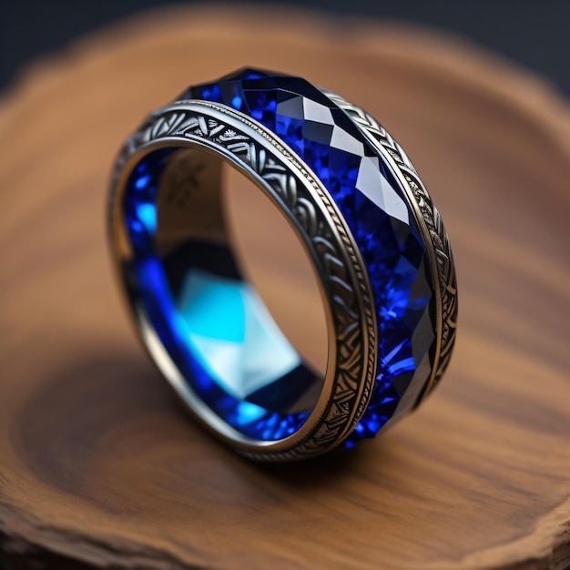 Photo a blue ring with a diamond on the side