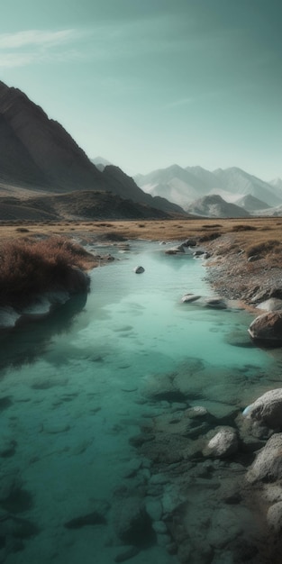 A blue river in the mountains