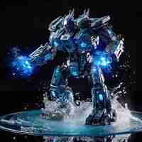 Photo a blue robot is in a bowl of water with a blue light