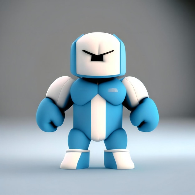 синий робот с синим телом и белой грудью.