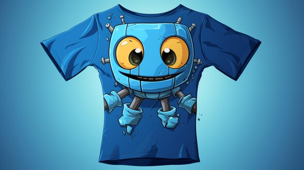 Foto un robot blu con una camicia che dice robot