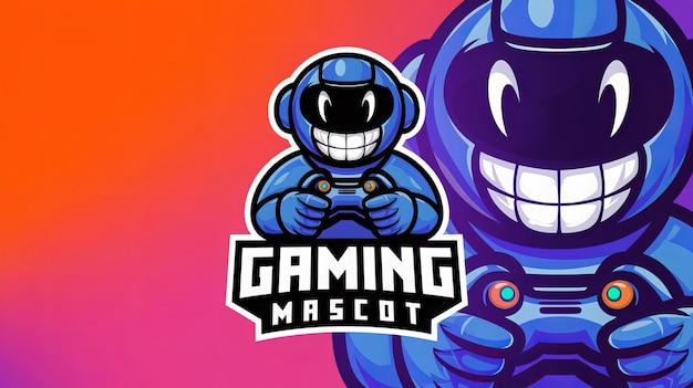 a blue robot with a white mouth and a blue shirt that says game on it