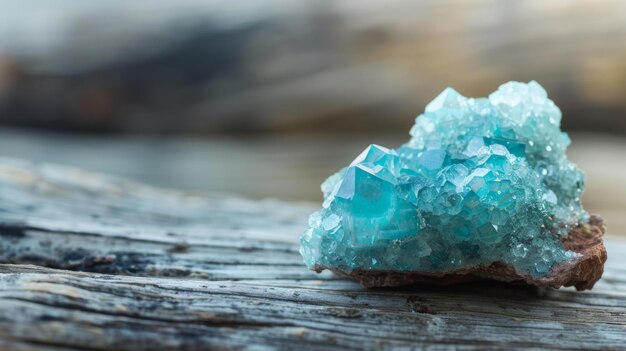 Blue Rock on Wooden Table