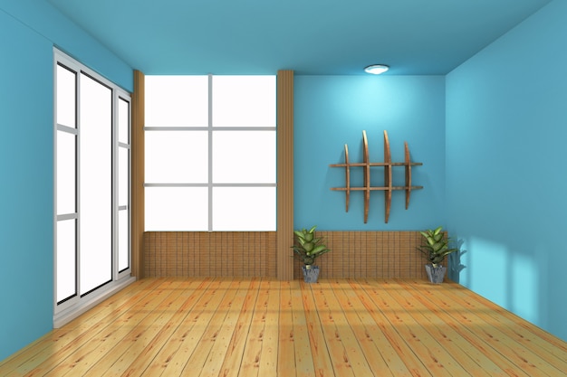 Photo blue room 3d rendering