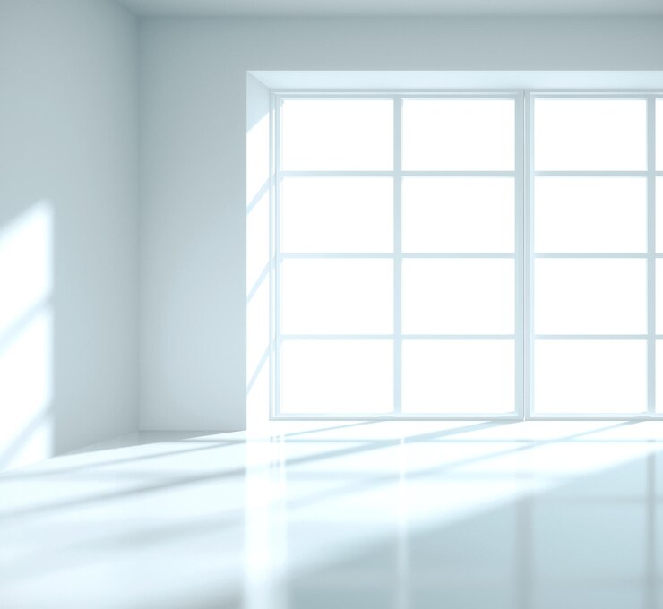 Photo blue room interior with shiny floor