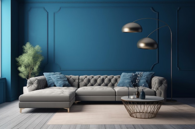 Blue room sofa Couch design decor Generate Ai