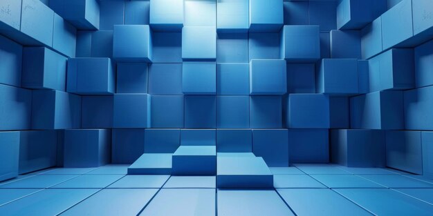 A blue room with blue blocks on the wall stock background