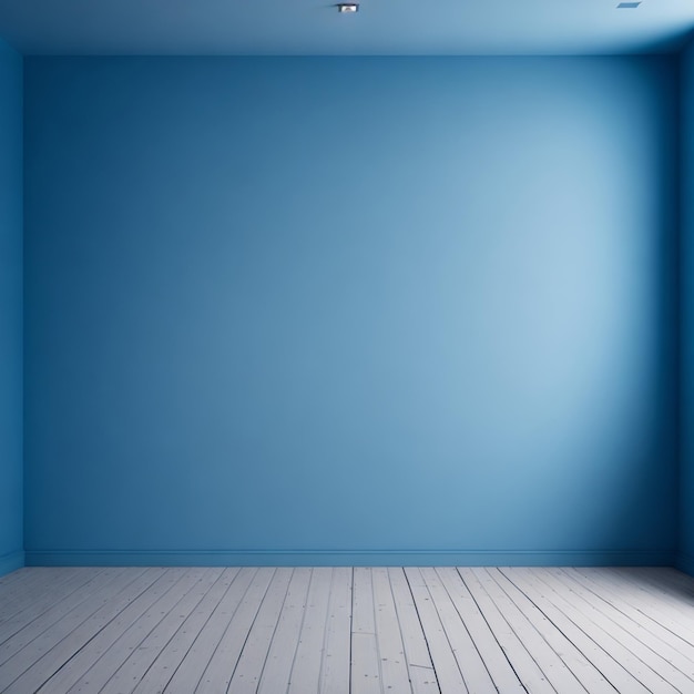 a blue room with a blue wall and a light on the ceiling.