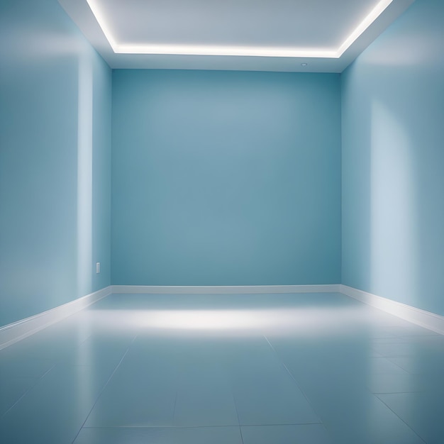 Foto una stanza blu con una parete blu e una luce sul pavimento