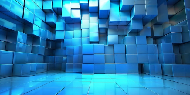 A blue room with a lot of blue cubes stock background