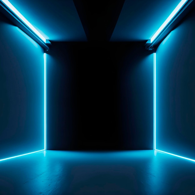 A blue room with a neon light that says'z'on it