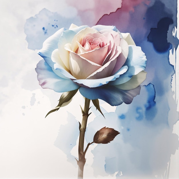 Blue rose flower background watercolor botanical illustration spring season