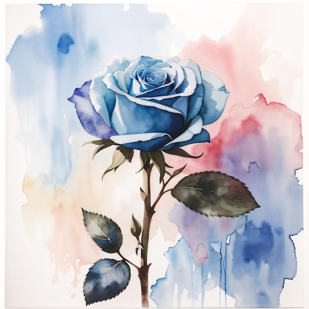 Blue rose flower background watercolor botanical illustration spring season