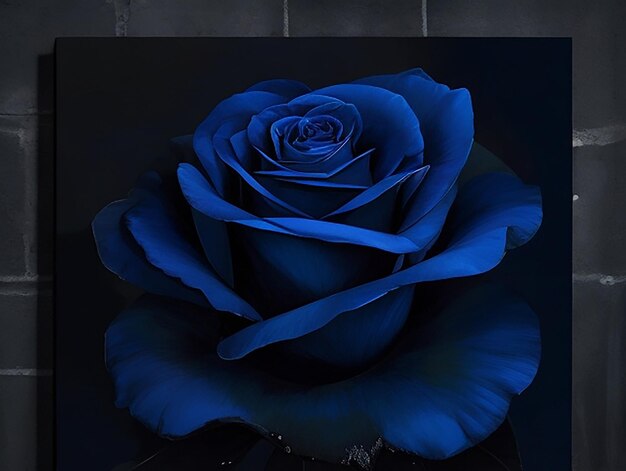 Blue rose flower print on dark background