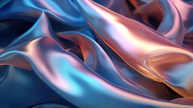 Blue Rose Gold Silk Fabric in Wavy Shiny Abstract Background Generative AI