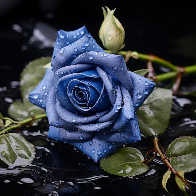 Photo a blue rose with water droplets on it