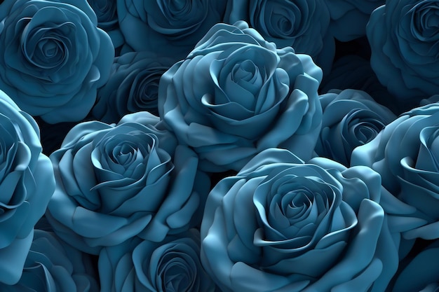 Blue roses background digital drawing Floral background