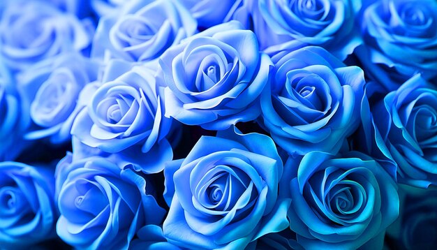 写真 青いバラの背景 ロマンチックな恋愛 バレンタインデーの装飾 花束の花 ai