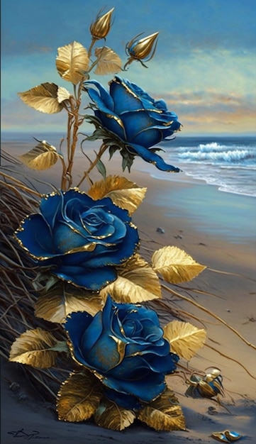 Blue roses on the beach