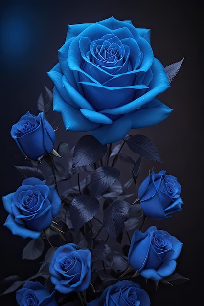 Foto rose blu su sfondo nero