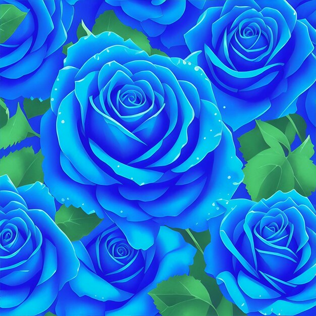 Blue roses Ornament for fabric and packaging design Generative AI Fairy tale style