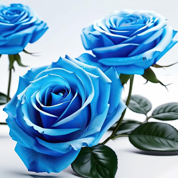 Blue roses on white background