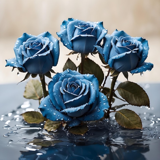 Blue Roses with Water Droplets