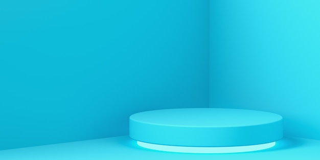 Blue round pedestal in corner of room